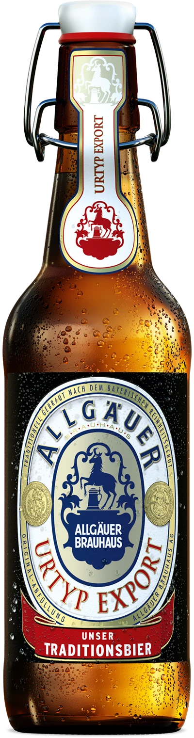 Eine verschlossene Bierflasche mit Bügelverschluss ist zu sehen. Sie ist bedeckt mit Kondenswassertropfen.